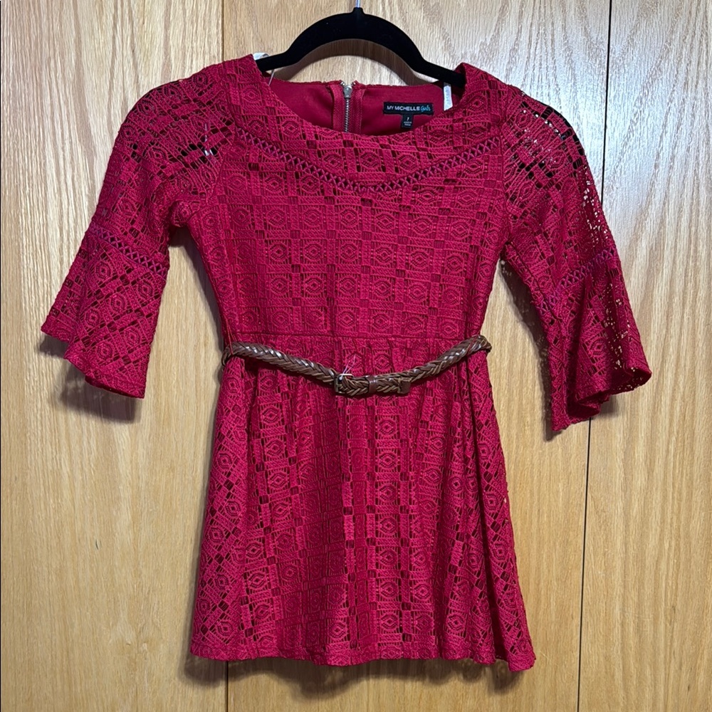 My Michelle Red Lace Kids Formal Dress